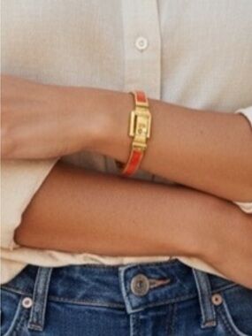 Michael Kors Gold-Tone Orange Enamel Hinged Bangle Bracelet